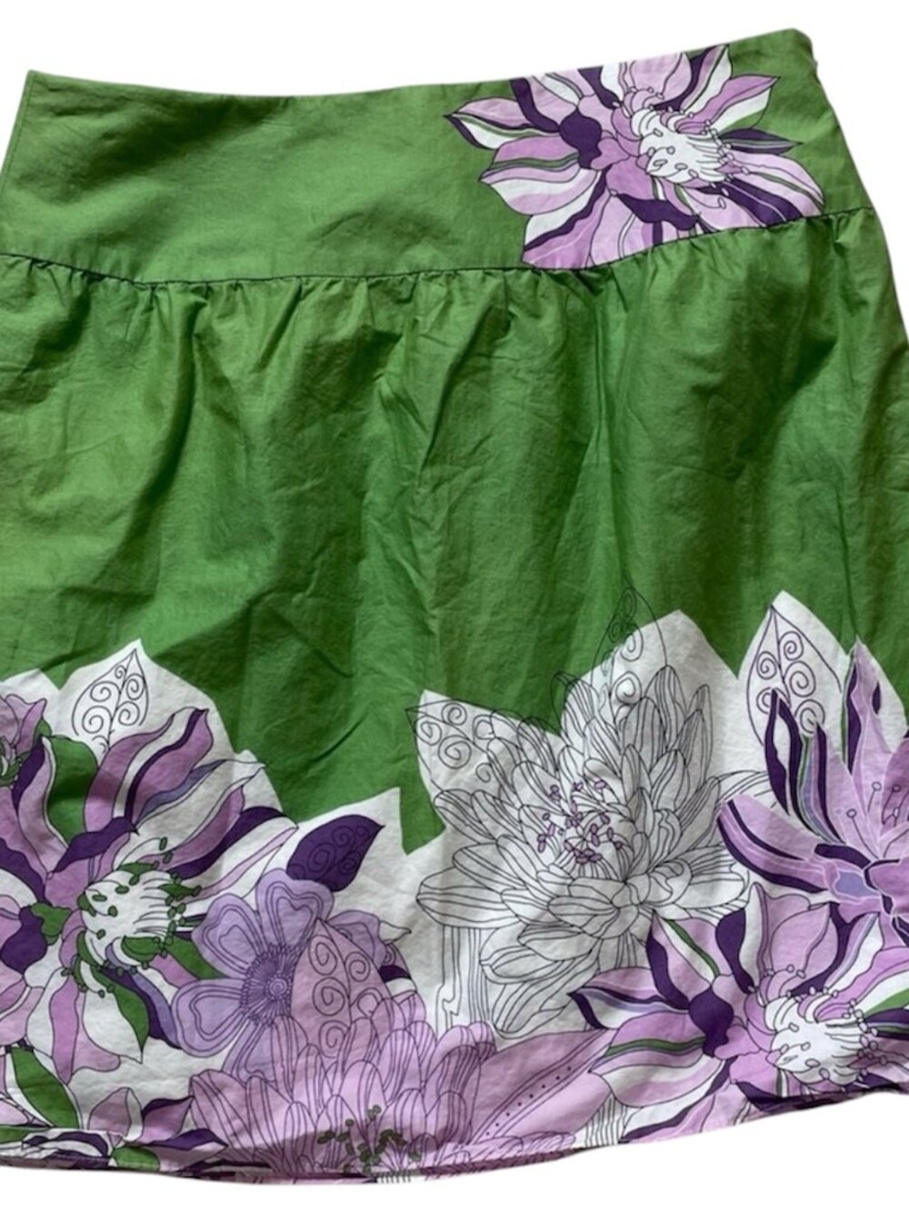 AT Loft Green Purple Floral Bubble Skirt Size 8P